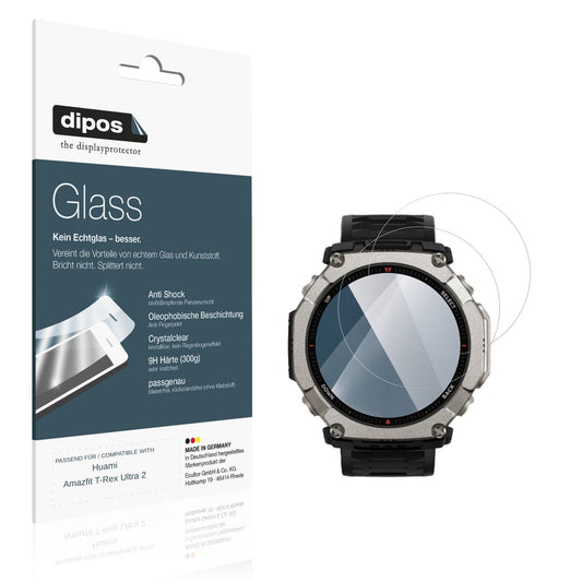 Klare Displayschutzfolie von dipos passend für Huami Amazfit T-Rex Ultra 2, 9H kratzfest und blasenfrei montiert