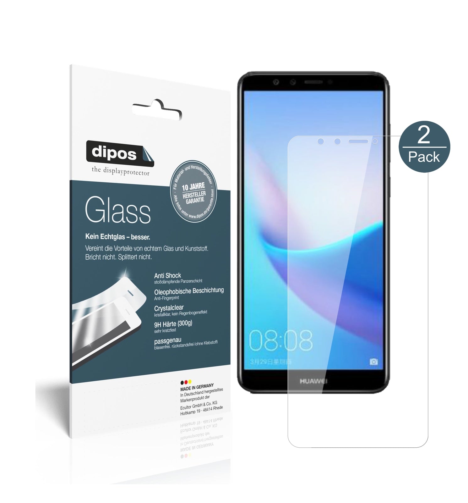 Klare Displayschutzfolie von dipos passend für Huawei Enjoy 8, 9H kratzfest und blasenfrei montiert