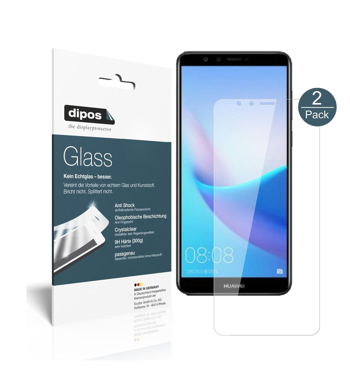 Klare Displayschutzfolie von dipos passend für Huawei Enjoy 8 Plus, 9H kratzfest und blasenfrei montiert