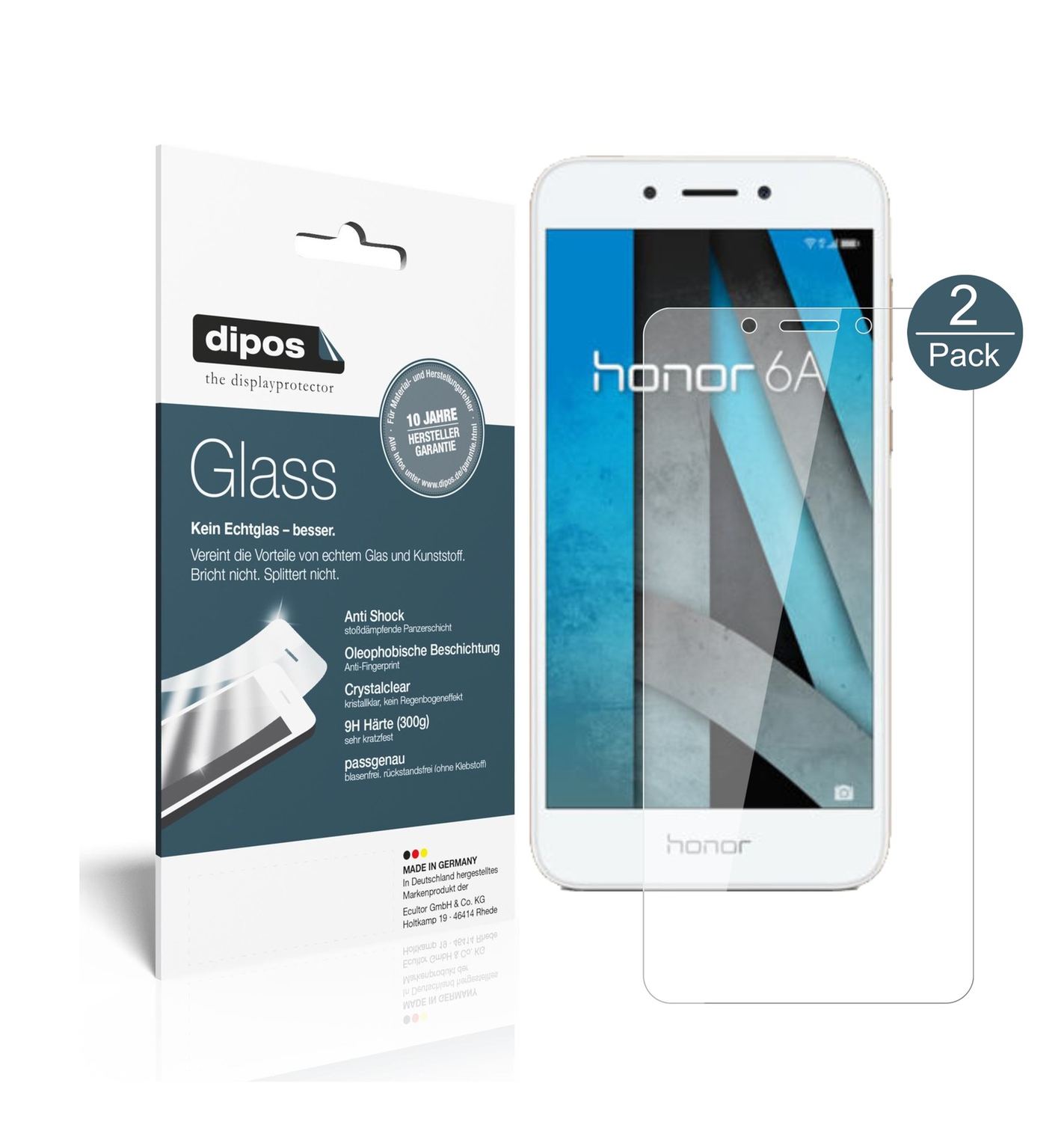 Klare Displayschutzfolie von dipos passend für Huawei Honor 6A, 9H kratzfest und blasenfrei montiert