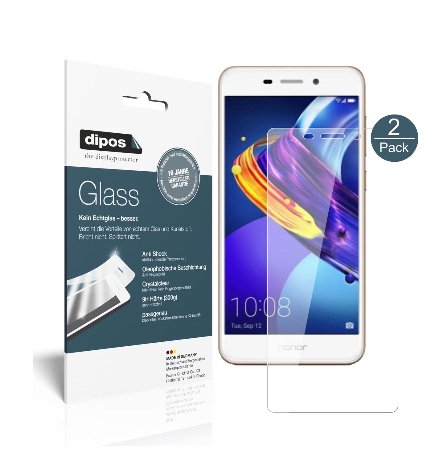Klare Displayschutzfolie von dipos passend für Huawei Honor 6C Pro, 9H kratzfest und blasenfrei montiert