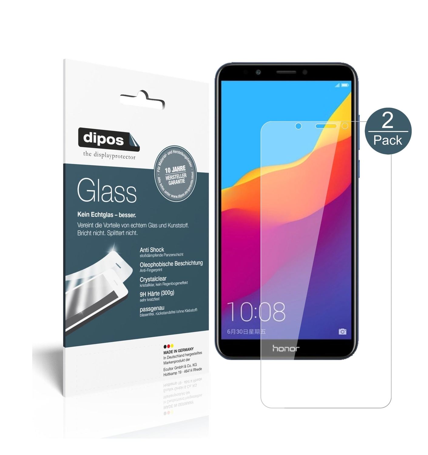 Klare Displayschutzfolie von dipos passend für Huawei Honor 7C, 9H kratzfest und blasenfrei montiert