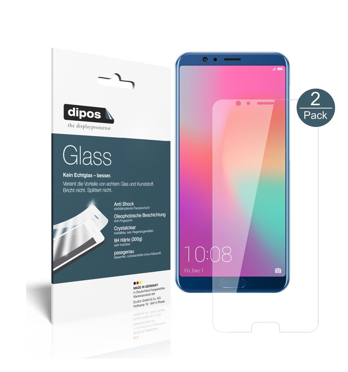 Klare Displayschutzfolie von dipos passend für Huawei Honor View 10, 9H kratzfest und blasenfrei montiert