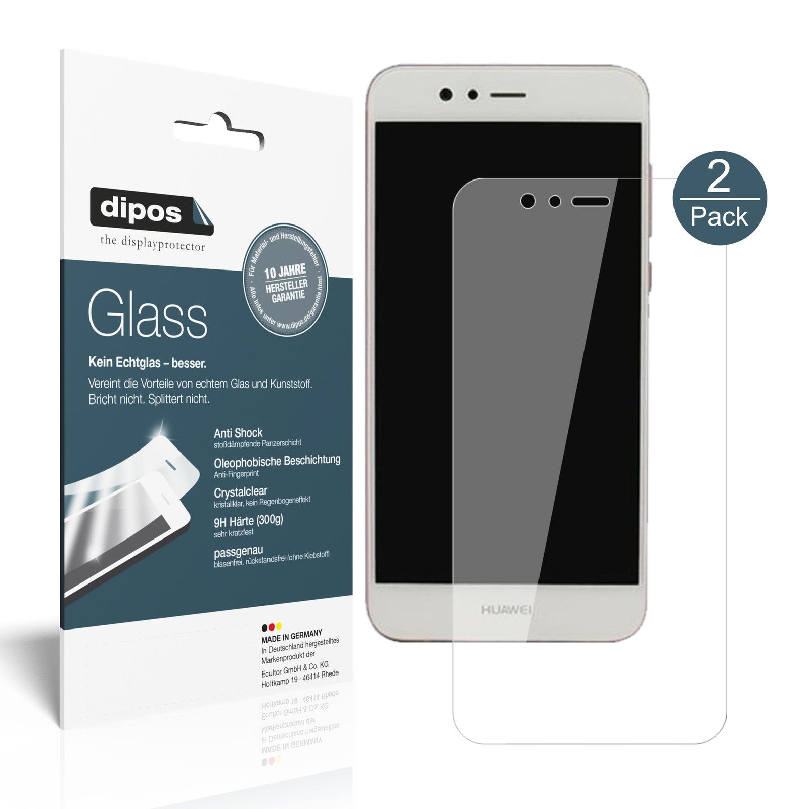 Klare Displayschutzfolie von dipos passend für Huawei Nova 2 Plus, 9H kratzfest und blasenfrei montiert