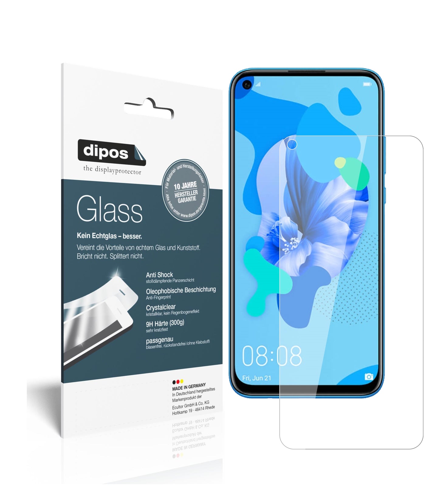 Klare Displayschutzfolie von dipos passend für Huawei nova 5i, 9H kratzfest und blasenfrei montiert