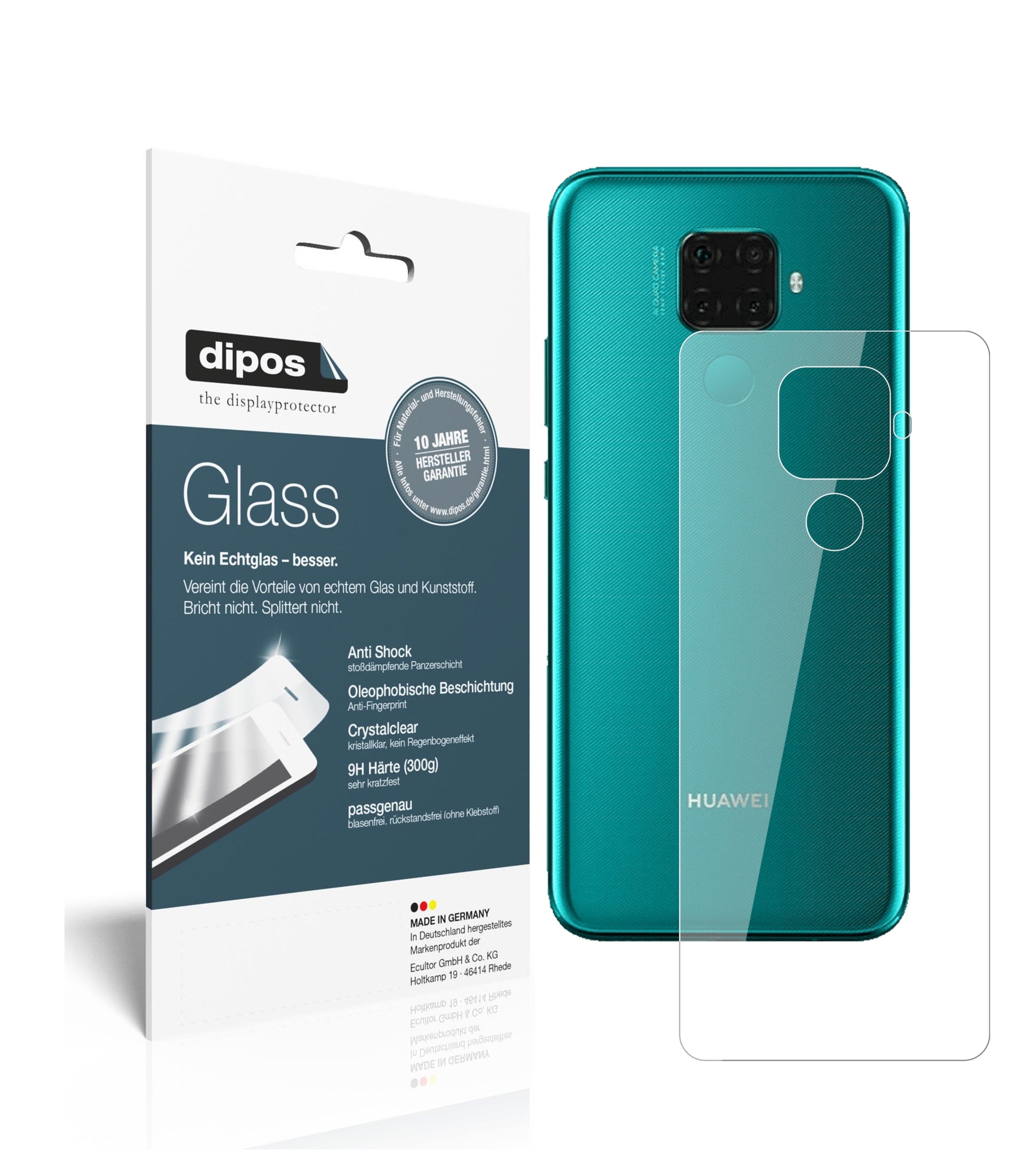 Klare Displayschutzfolie von dipos passend für Huawei nova 5z Rückseite, 9H kratzfest und blasenfrei montiert