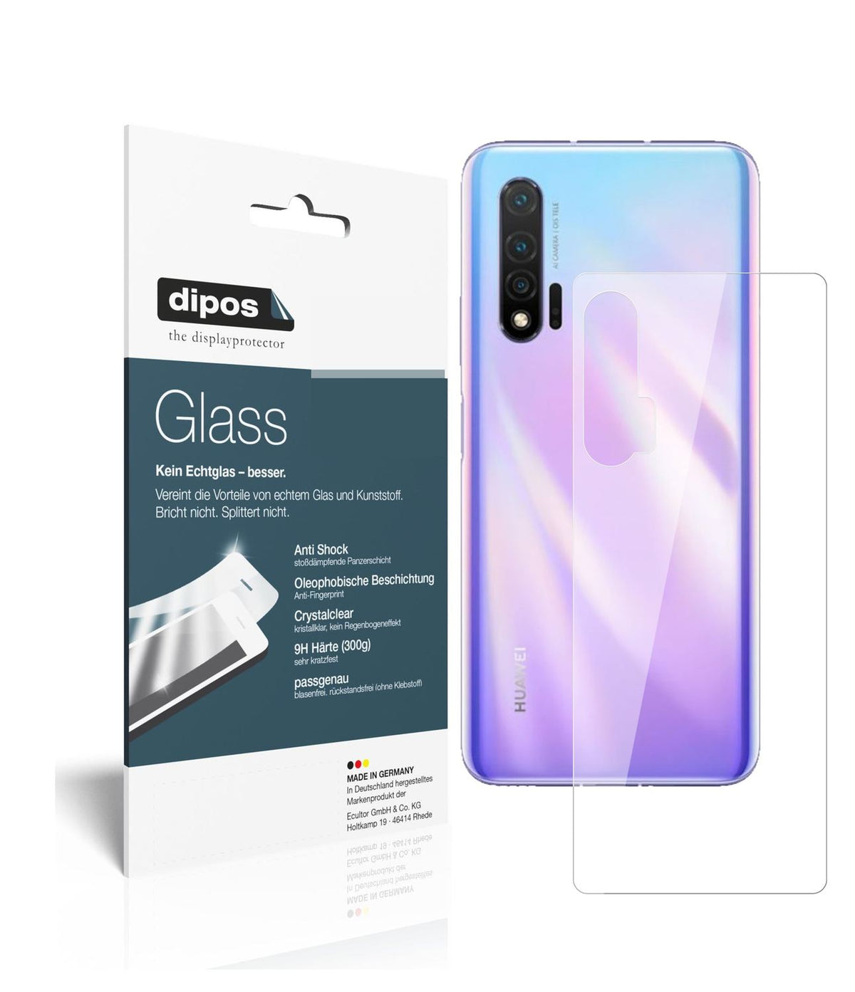 Klare Displayschutzfolie von dipos passend für Huawei nova 6 5G Rückseite, 9H kratzfest und blasenfrei montiert