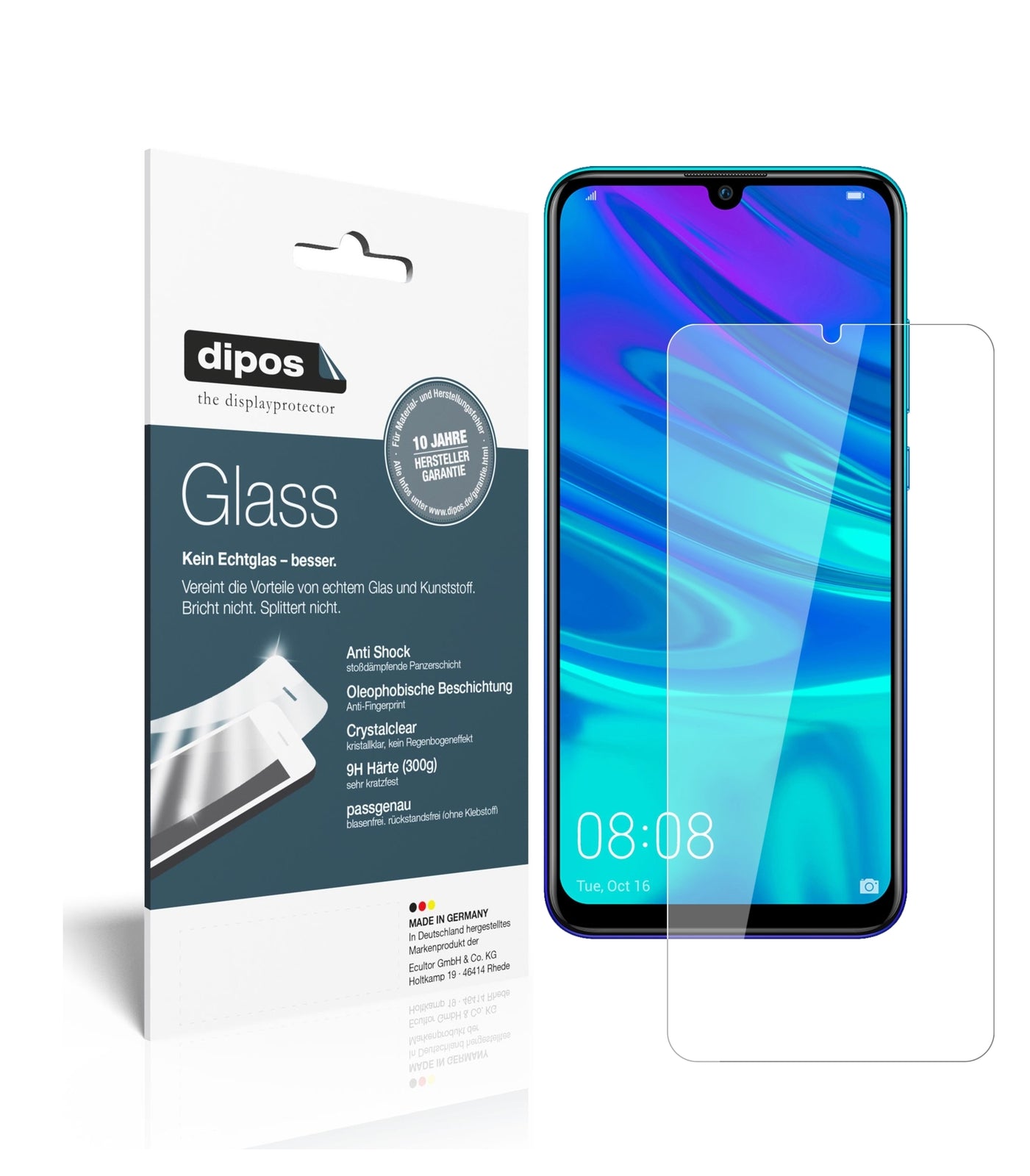 Klare Displayschutzfolie von dipos passend für Huawei P Smart (2019), 9H kratzfest und blasenfrei montiert