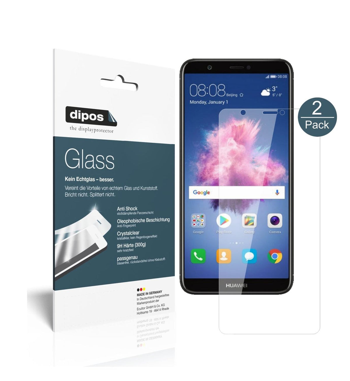 Klare Displayschutzfolie von dipos passend für Huawei P smart, 9H kratzfest und blasenfrei montiert