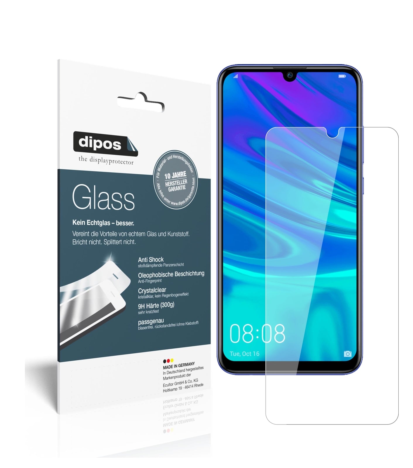 Klare Displayschutzfolie von dipos passend für Huawei P Smart Plus (2019), 9H kratzfest und blasenfrei montiert