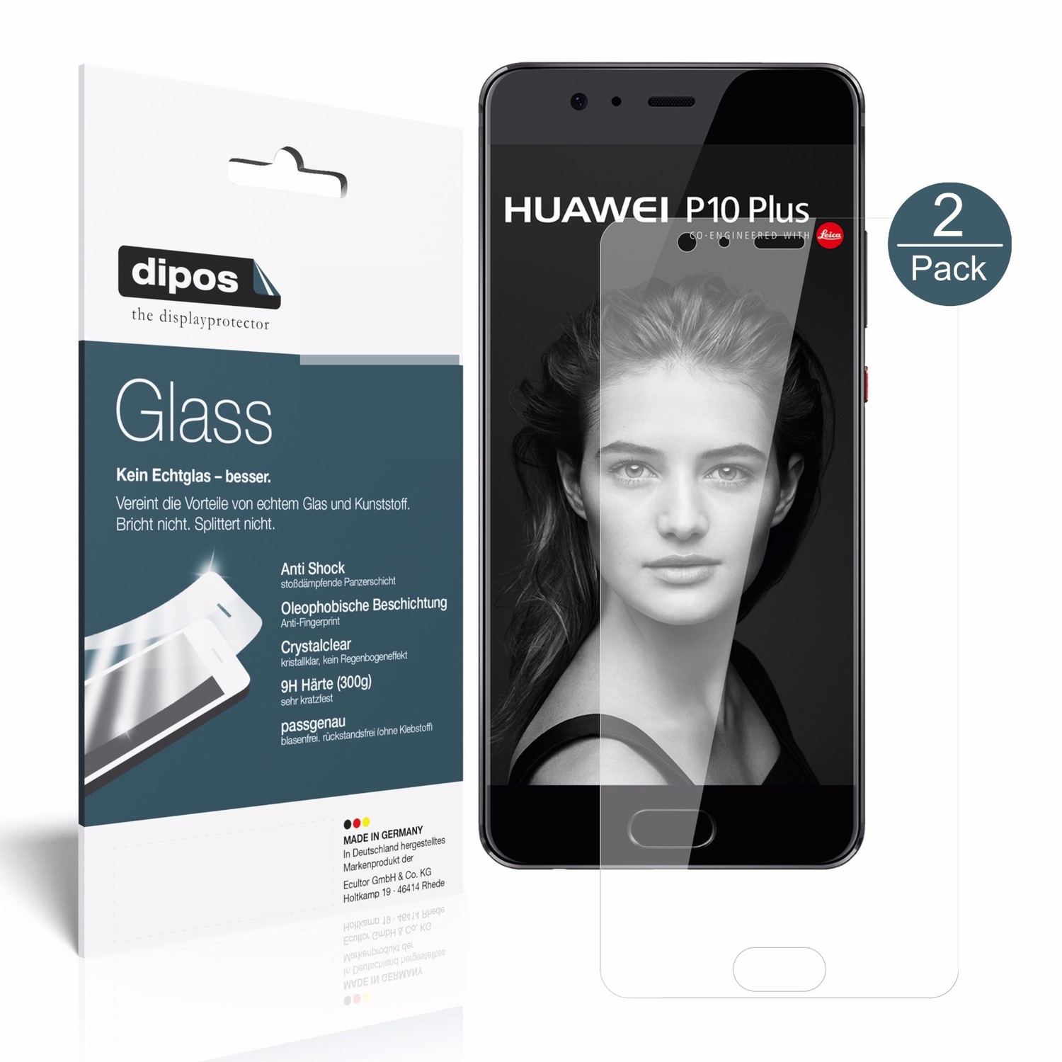 Klare Displayschutzfolie von dipos passend für Huawei P10 Plus, 9H kratzfest und blasenfrei montiert
