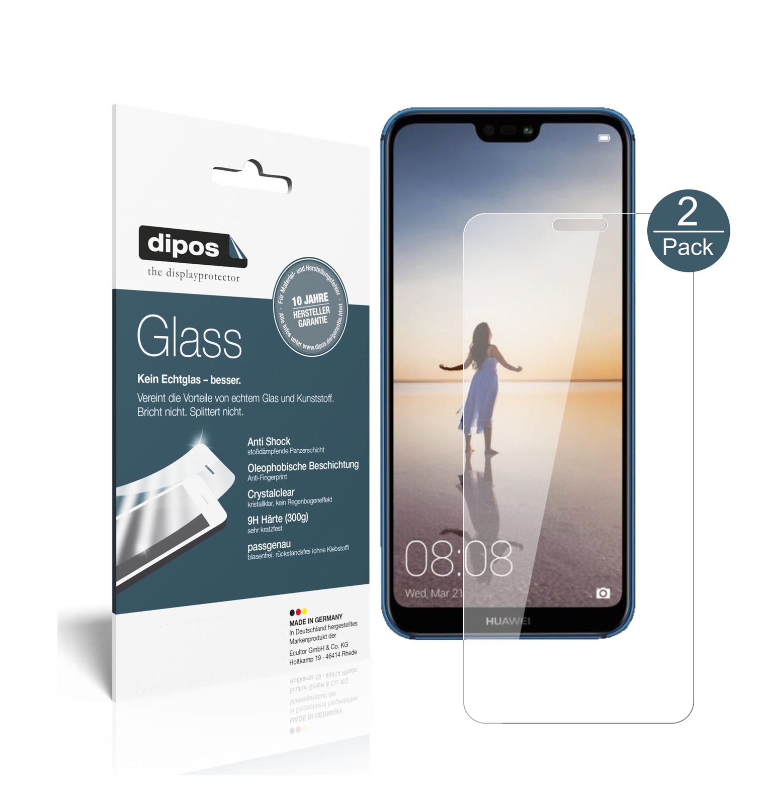 Klare Displayschutzfolie von dipos passend für Huawei P20 Lite, 9H kratzfest und blasenfrei montiert