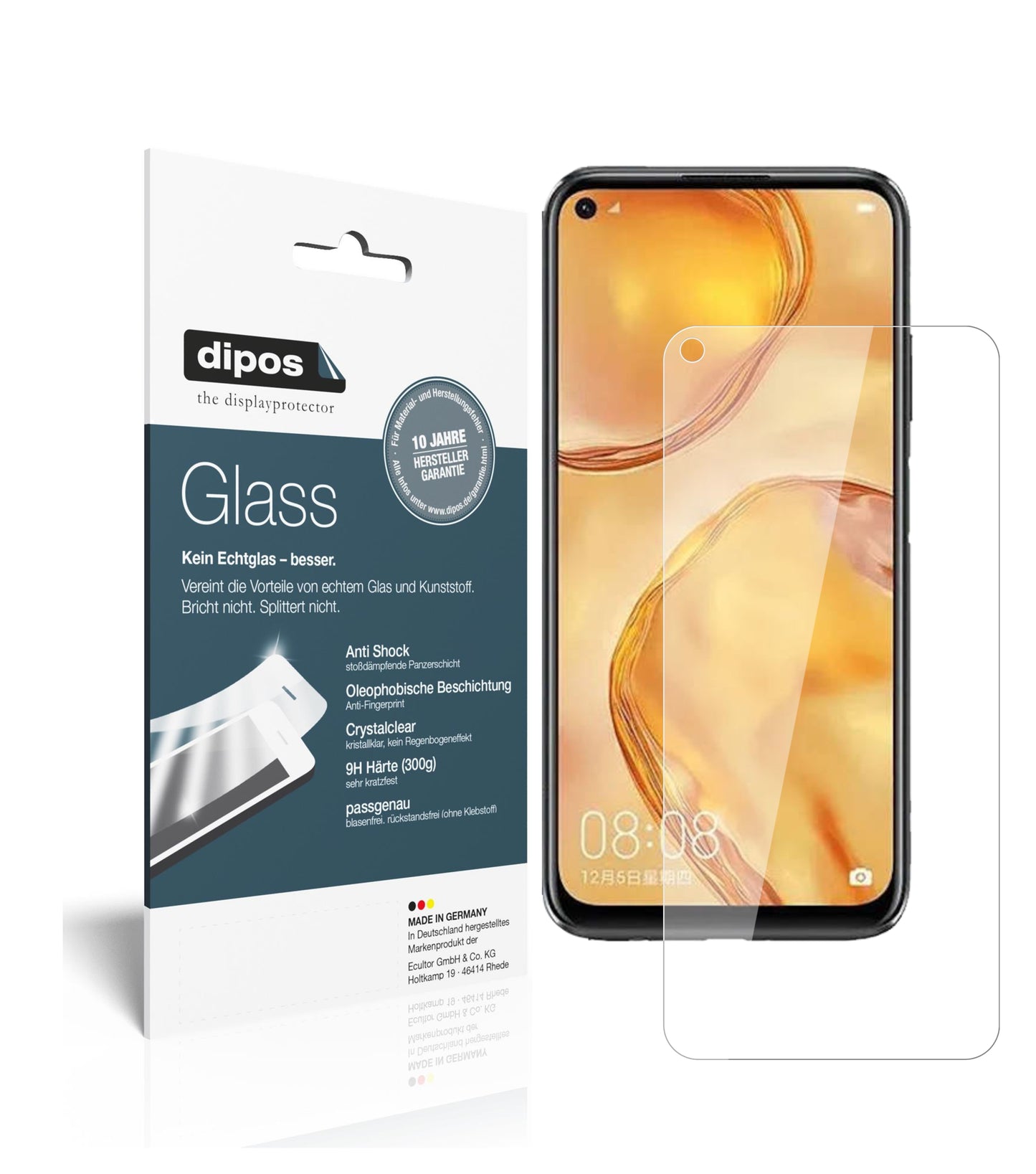 Klare Displayschutzfolie von dipos passend für Huawei P40 Lite, 9H kratzfest und blasenfrei montiert