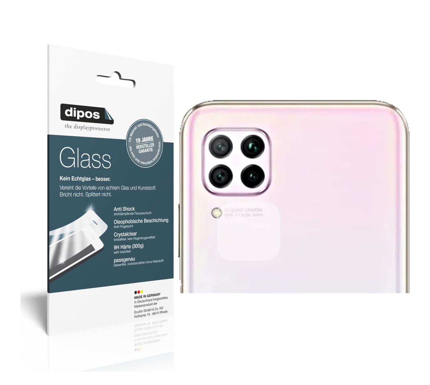 Klare Displayschutzfolie von dipos passend für Huawei P40 Lite Kameralinse, 9H kratzfest und blasenfrei montiert