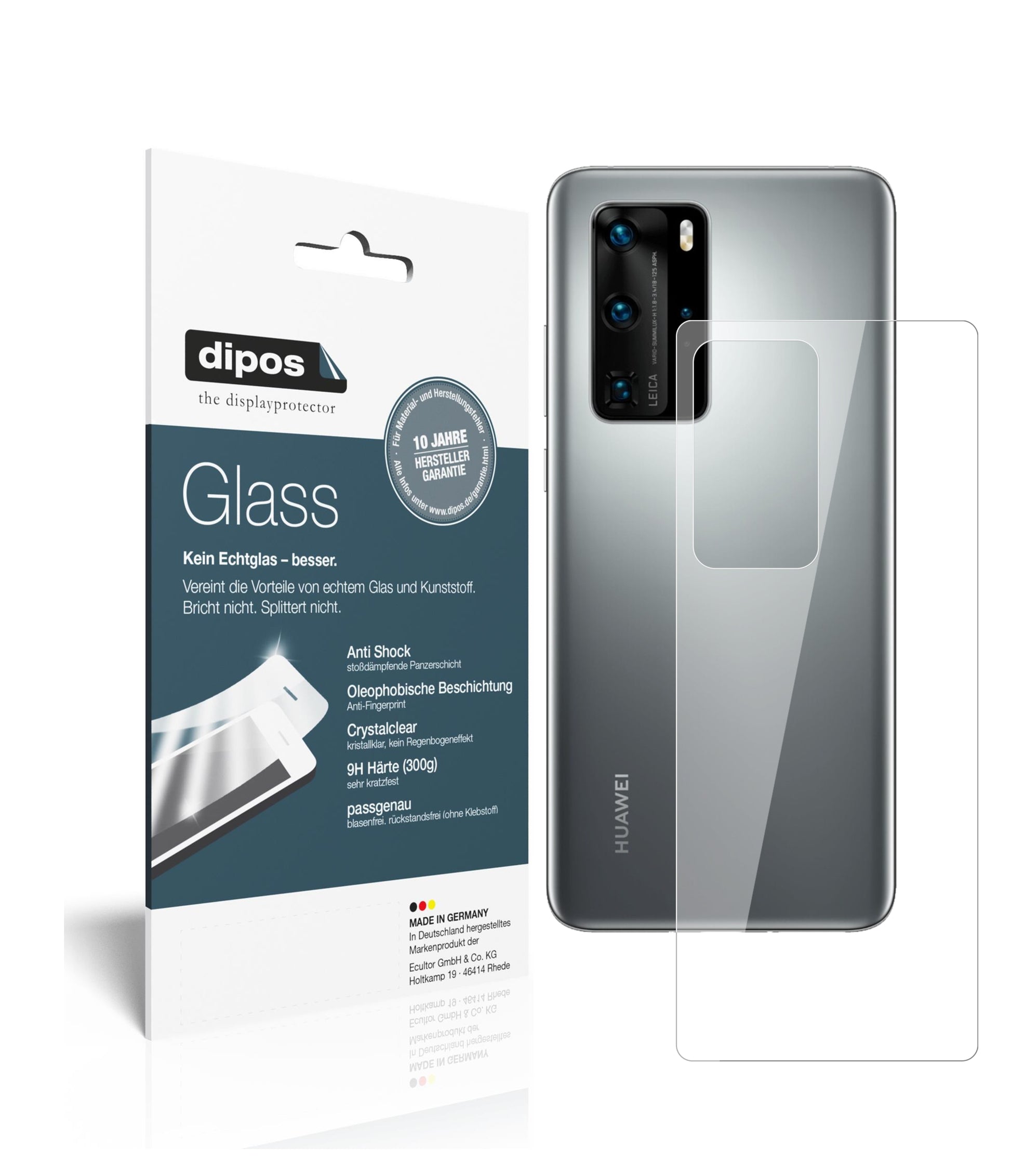Klare Displayschutzfolie von dipos passend für Huawei P40 Rückseite, 9H kratzfest und blasenfrei montiert