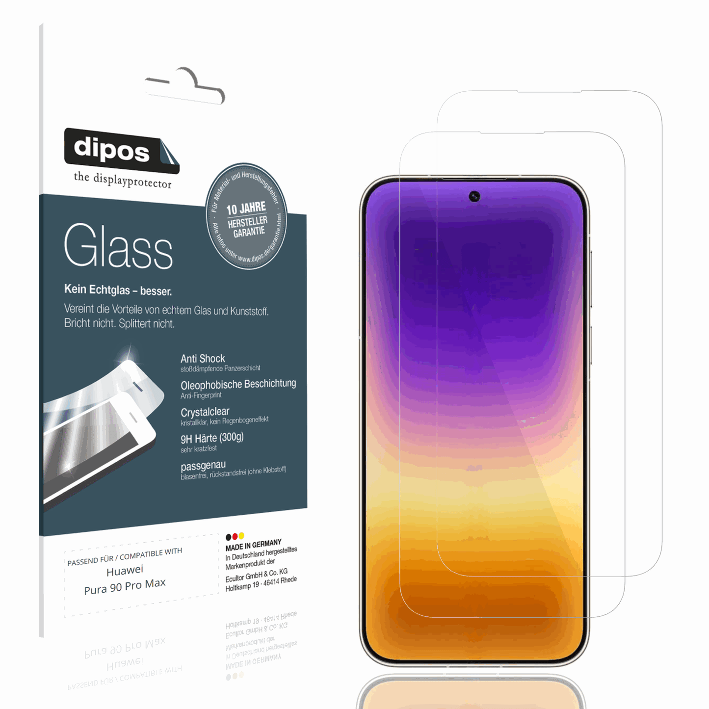 Klare Displayschutzfolie von dipos passend für Huawei Pura 90 Pro Max, 9H kratzfest und blasenfrei montiert