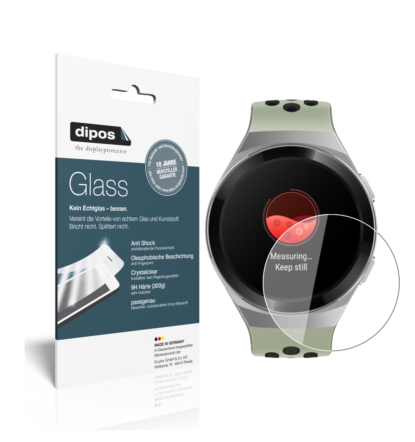 Klare Displayschutzfolie von dipos passend für Huawei Watch GT 2e, 9H kratzfest und blasenfrei montiert