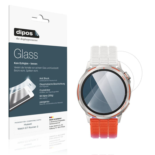 Klare Displayschutzfolie von dipos passend für Huawei Watch GT Runner 2, 9H kratzfest und blasenfrei montiert