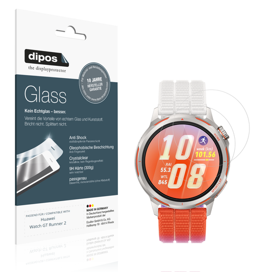 Klare Displayschutzfolie von dipos passend für Huawei Watch GT Runner 2, 9H kratzfest und blasenfrei montiert