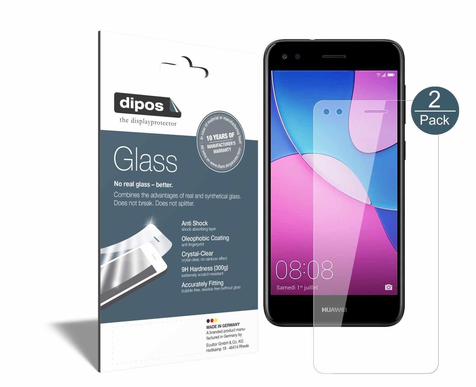 Klare Displayschutzfolie von dipos passend für Huawei Y6 Pro 2017, 9H kratzfest und blasenfrei montiert