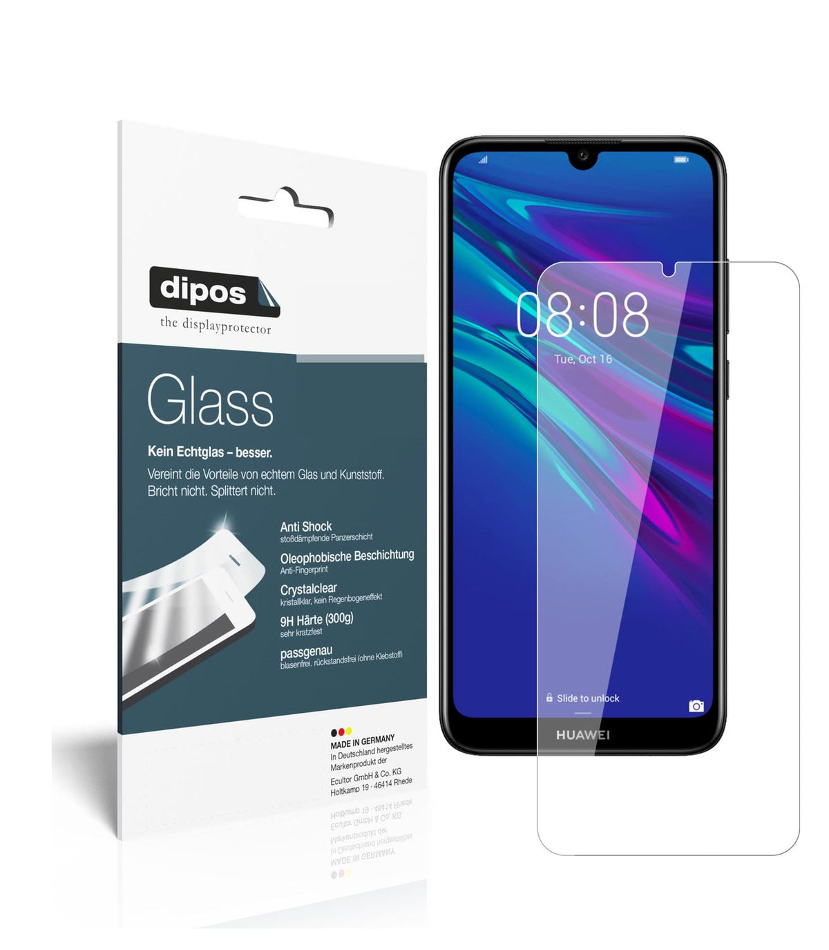Klare Displayschutzfolie von dipos passend für Huawei Y6 Pro (2019), 9H kratzfest und blasenfrei montiert