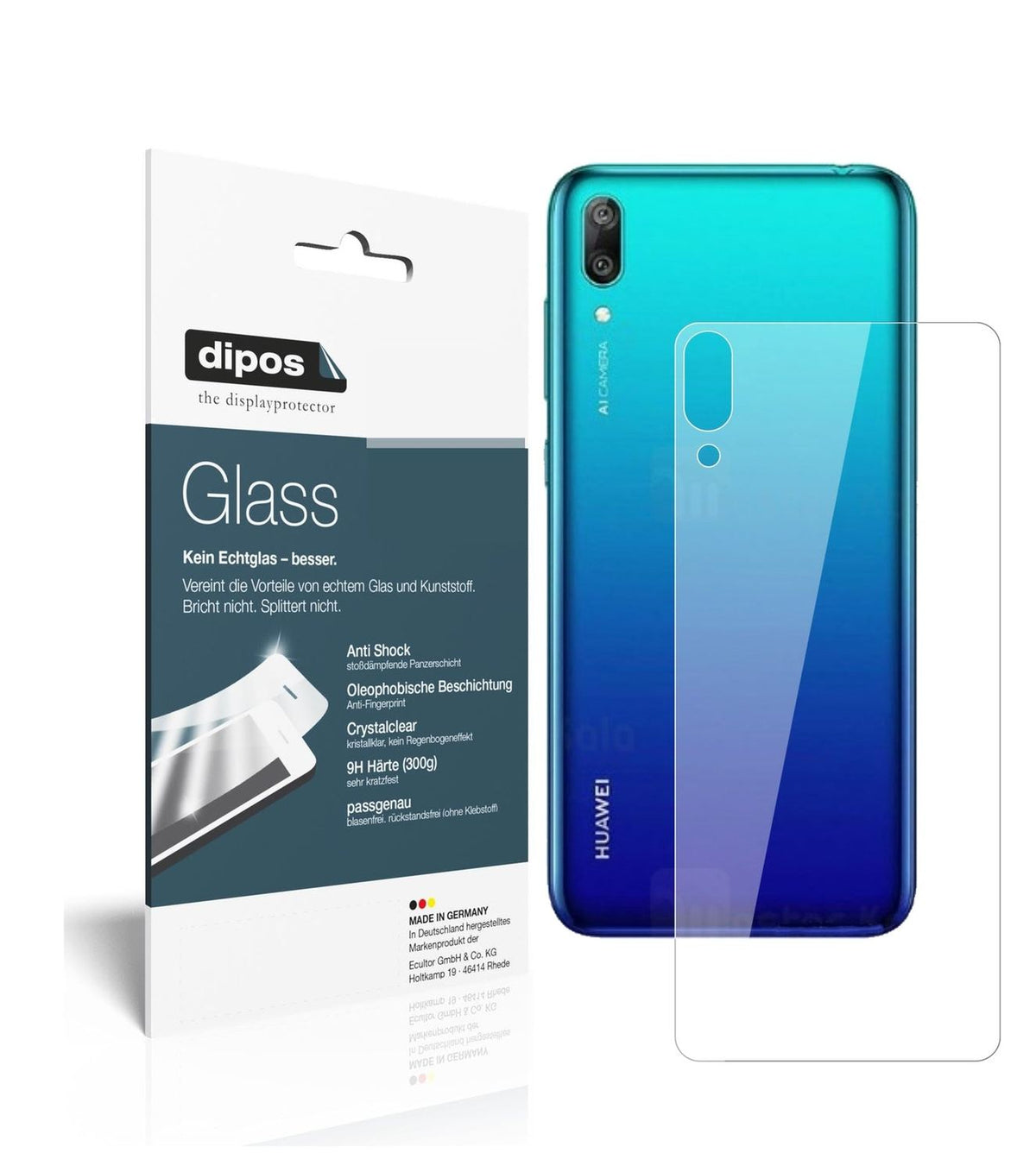 Klare Displayschutzfolie von dipos passend für Huawei Enjoy 9 Rückseite, 9H kratzfest und blasenfrei montiert