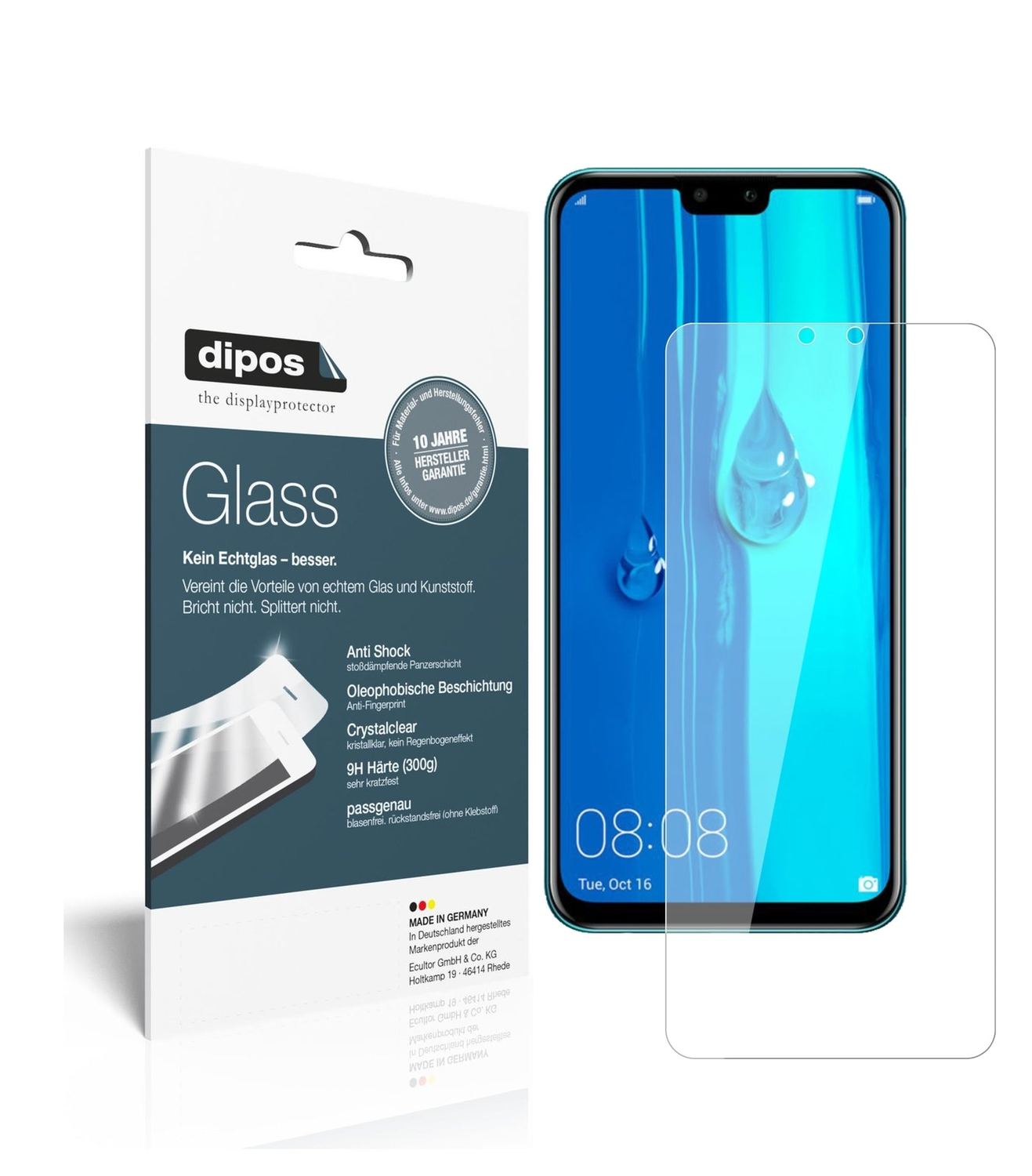 Klare Displayschutzfolie von dipos passend für Huawei Enjoy 9 Plus, 9H kratzfest und blasenfrei montiert