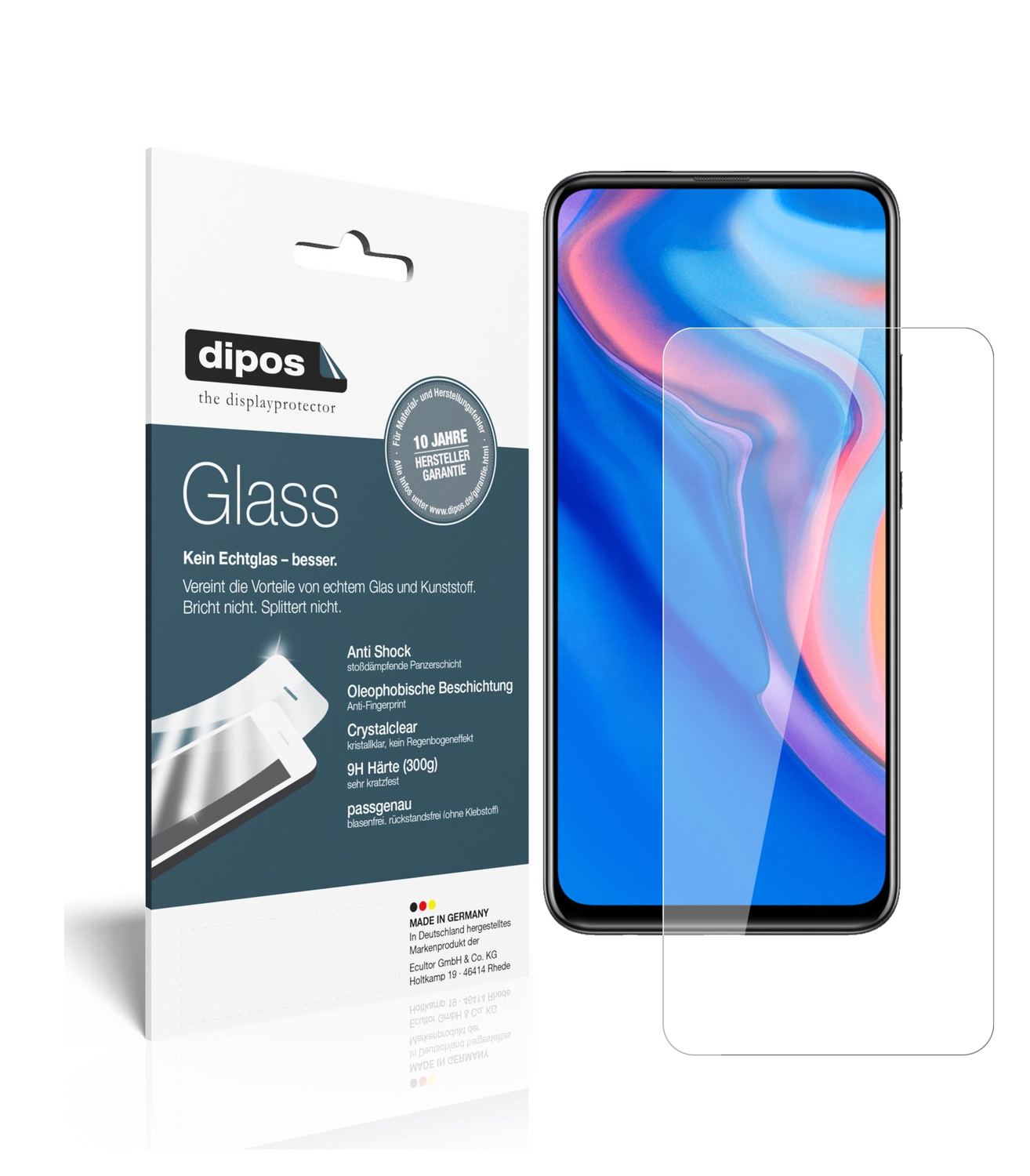 Klare Displayschutzfolie von dipos passend für Huawei Y9 Prime (2019), 9H kratzfest und blasenfrei montiert
