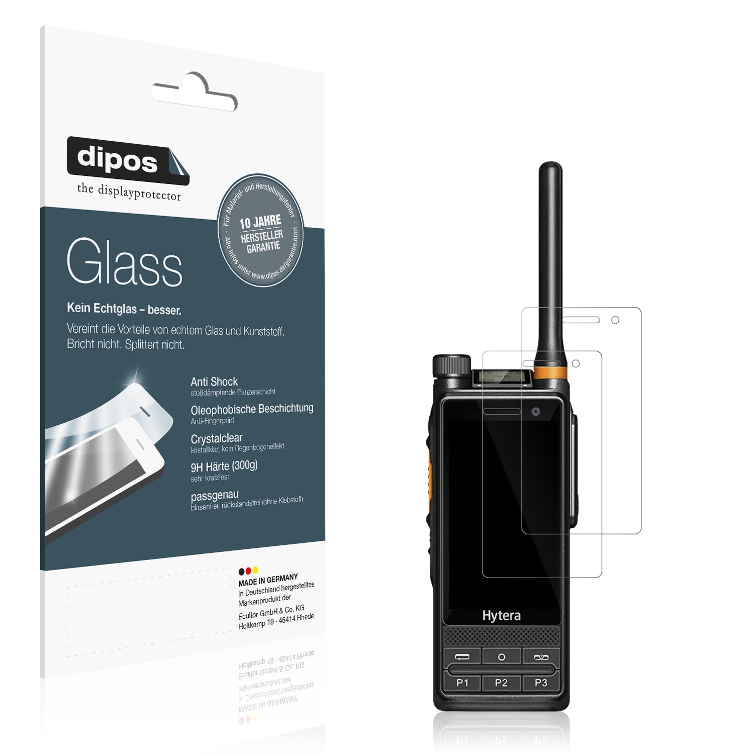 Klare Displayschutzfolie von dipos passend für Hytera PDC680, 9H kratzfest und blasenfrei montiert