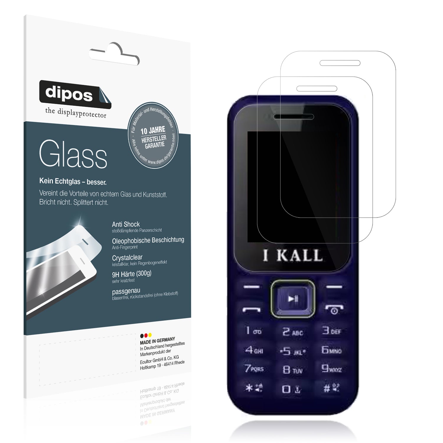 Klare Displayschutzfolie von dipos passend für I Kall K222, 9H kratzfest und blasenfrei montiert