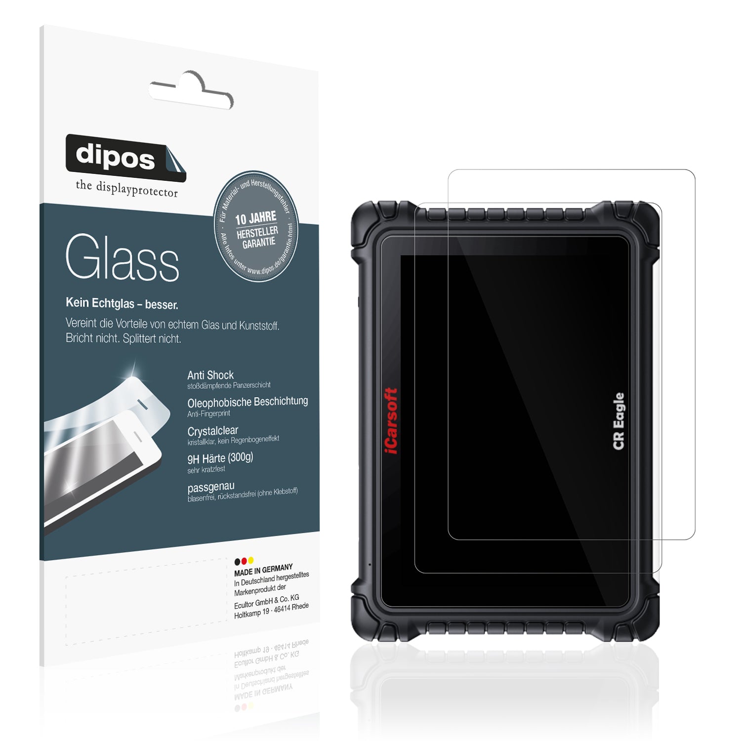 Klare Displayschutzfolie von dipos passend für iCarsoft CR Eagle, 9H kratzfest und blasenfrei montiert