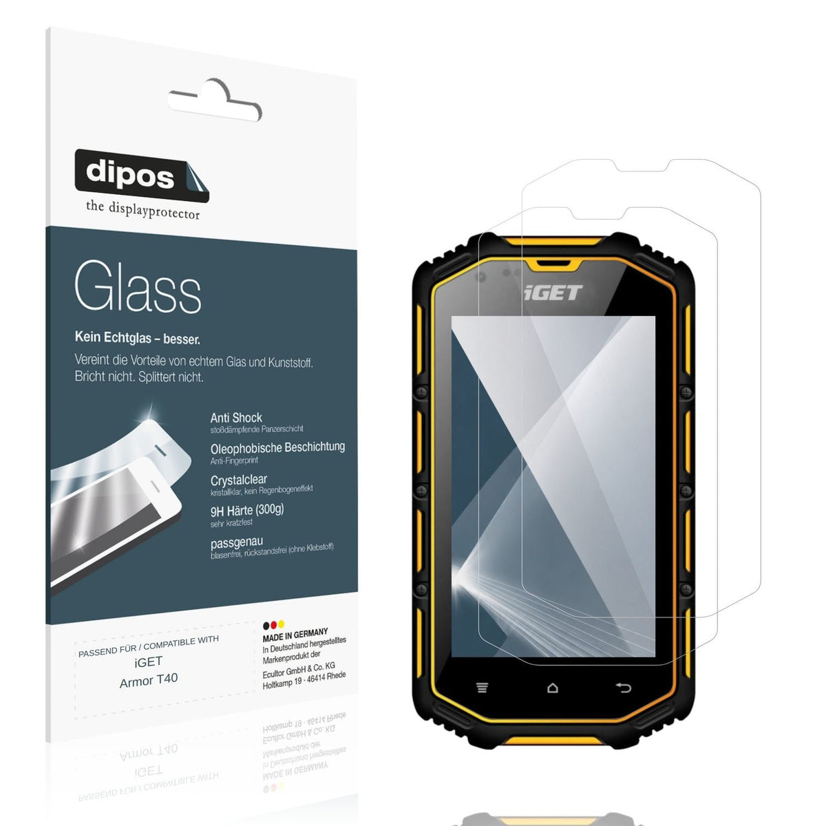 Klare Displayschutzfolie von dipos passend für iGET Armor T40, 9H kratzfest und blasenfrei montiert