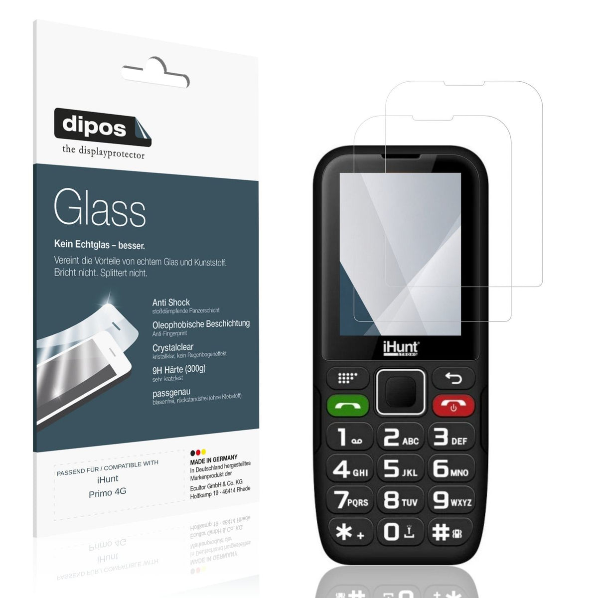 Klare Displayschutzfolie von dipos passend für iHunt Primo 4G, 9H kratzfest und blasenfrei montiert