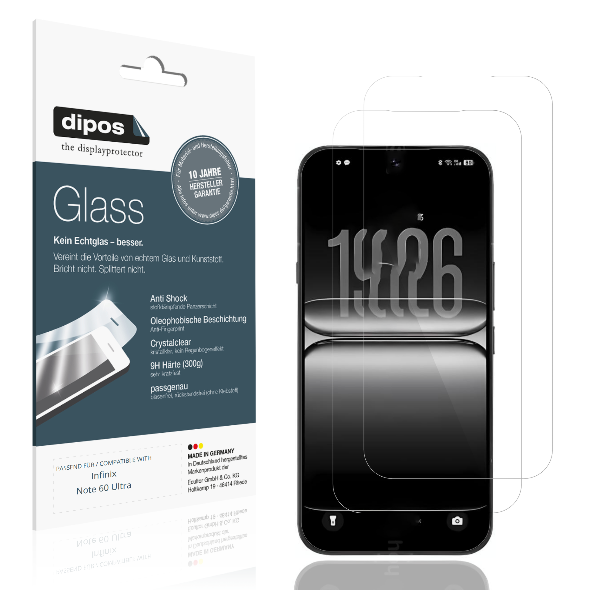 Klare Displayschutzfolie von dipos passend für Infinix Note 60 Ultra, 9H kratzfest und blasenfrei montiert