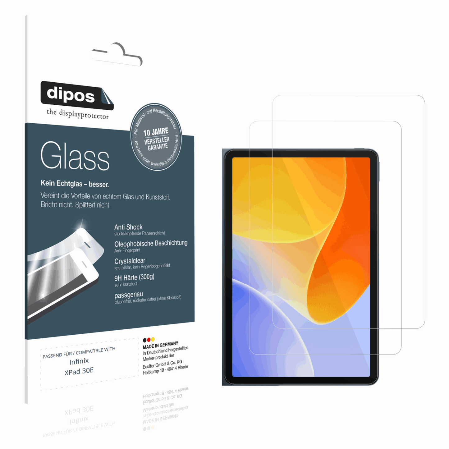 Klare Displayschutzfolie von dipos passend für Infinix XPad 30E, 9H kratzfest und blasenfrei montiert