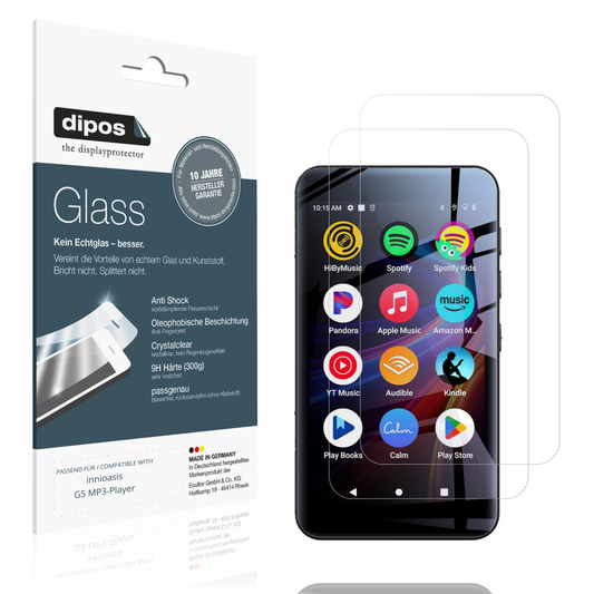 Klare Displayschutzfolie von dipos passend für innioasis G5 MP3-Player, 9H kratzfest und blasenfrei montiert