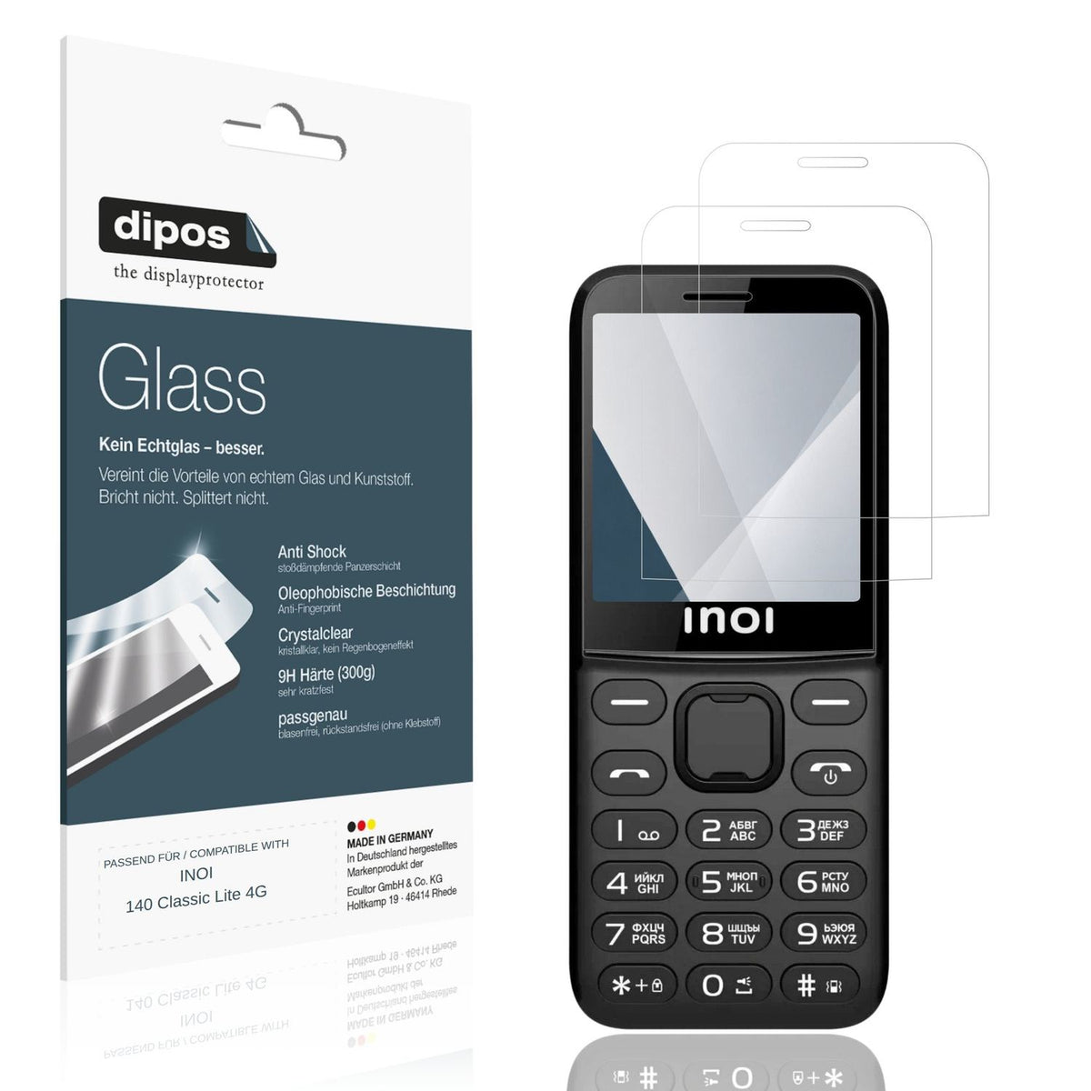 Klare Displayschutzfolie von dipos passend für INOI 140 Classic Lite 4G, 9H kratzfest und blasenfrei montiert