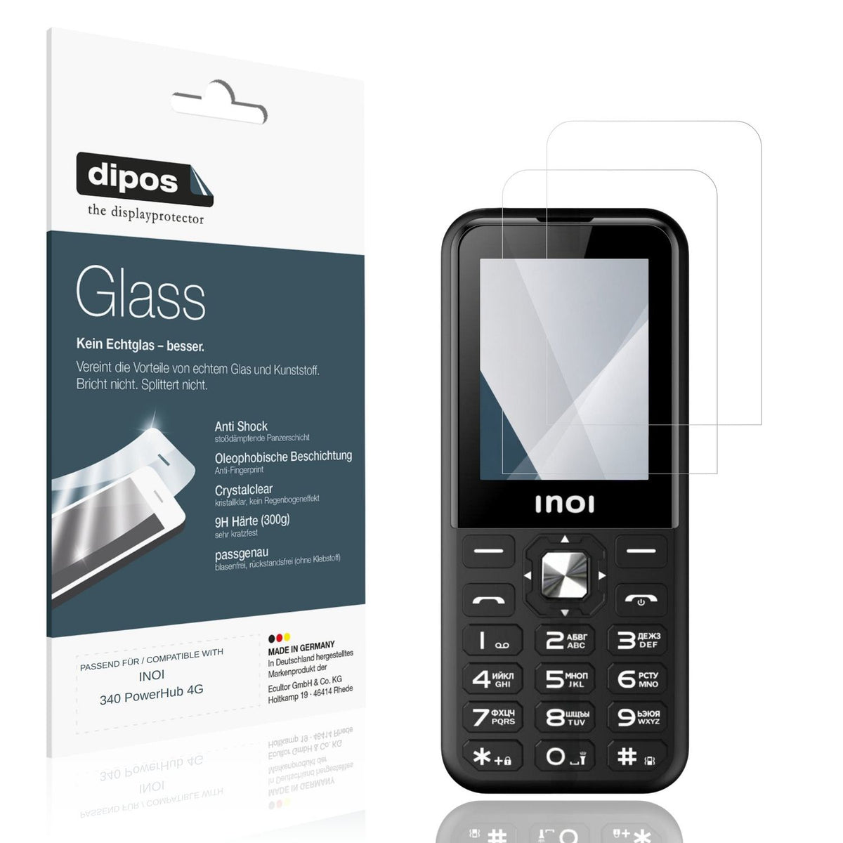 Klare Displayschutzfolie von dipos passend für INOI 340 PowerHub 4G, 9H kratzfest und blasenfrei montiert
