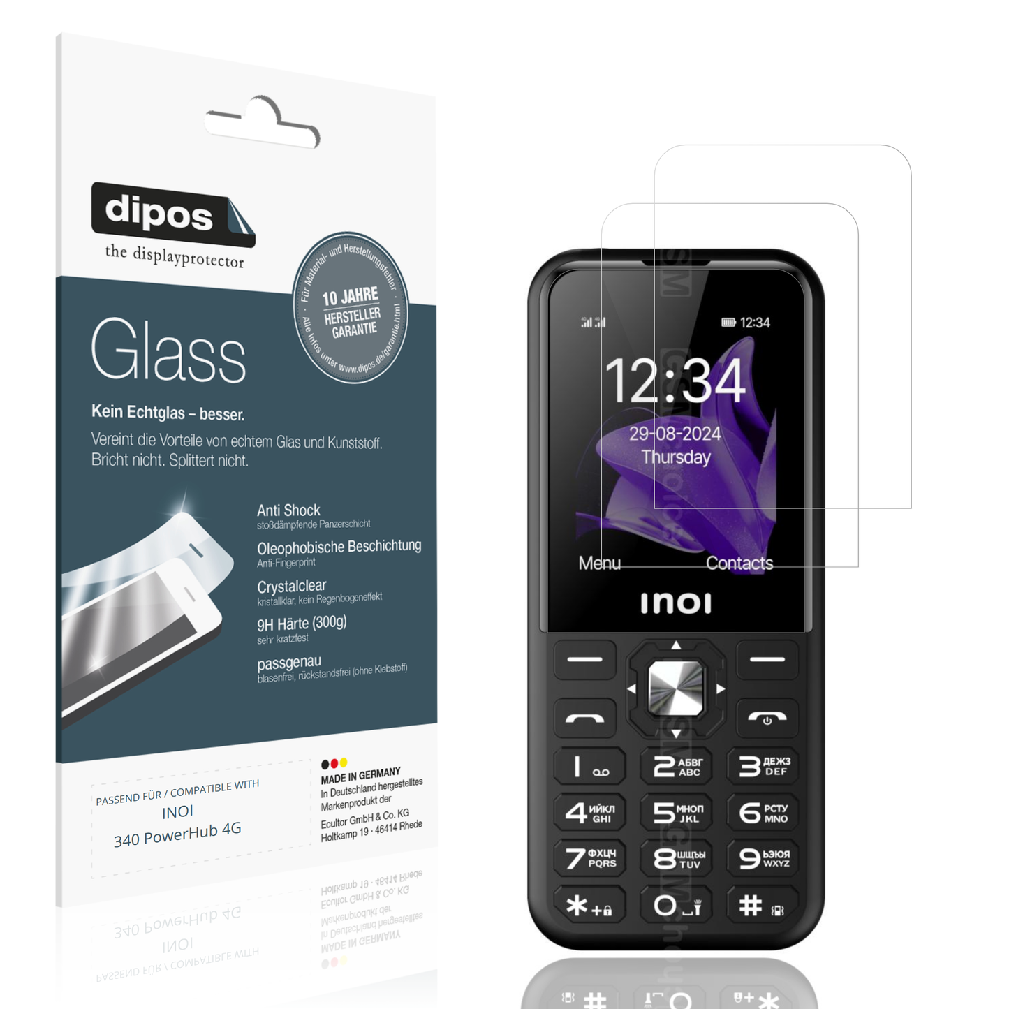 Klare Displayschutzfolie von dipos passend für INOI 340 PowerHub 4G, 9H kratzfest und blasenfrei montiert
