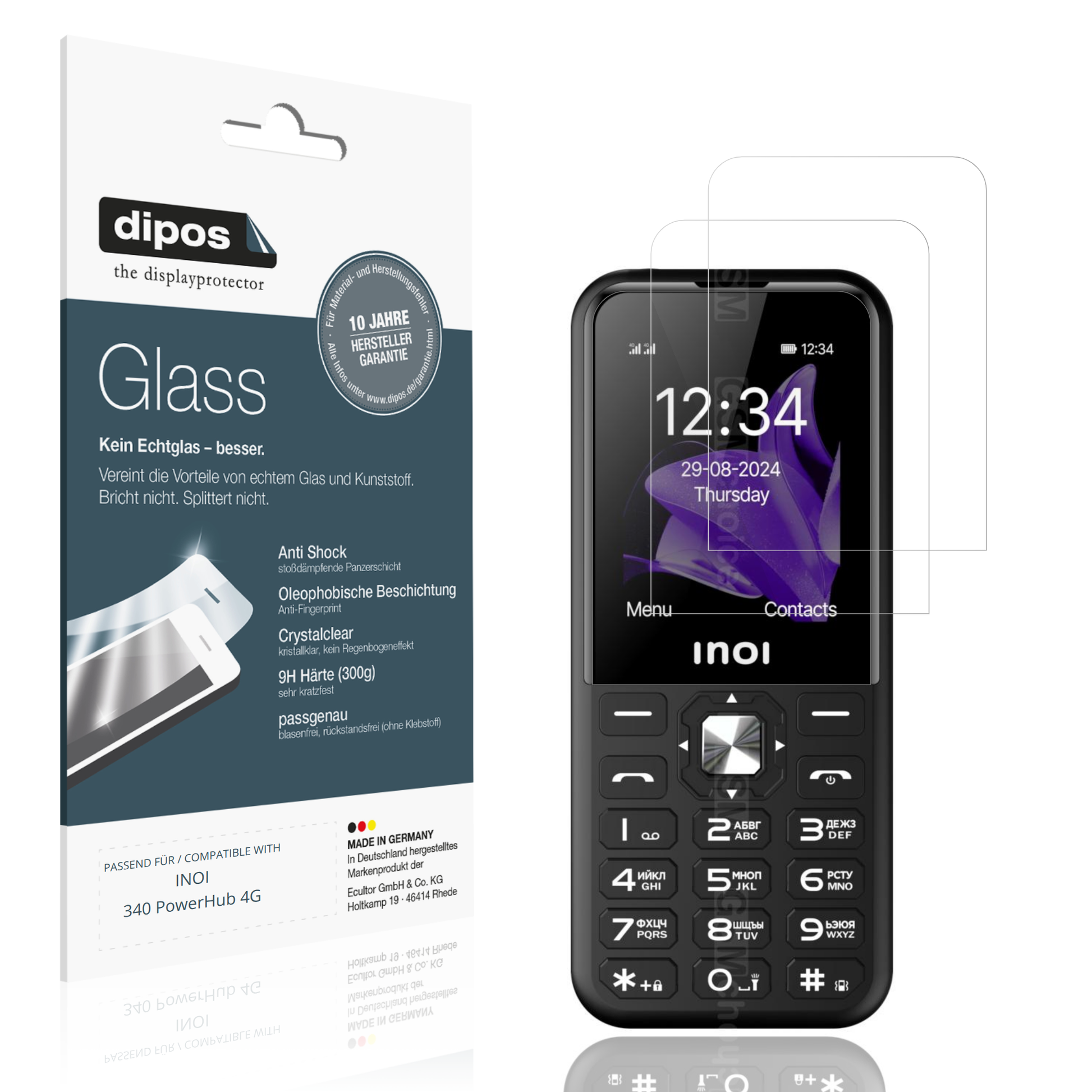 Klare Displayschutzfolie von dipos passend für INOI 340 PowerHub 4G, 9H kratzfest und blasenfrei montiert