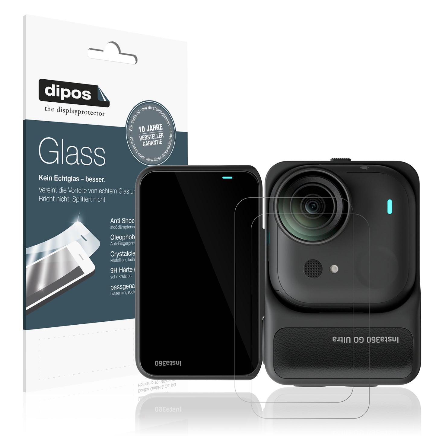 Klare Displayschutzfolie von dipos passend für Insta360 Go Ultra, 9H kratzfest und blasenfrei montiert