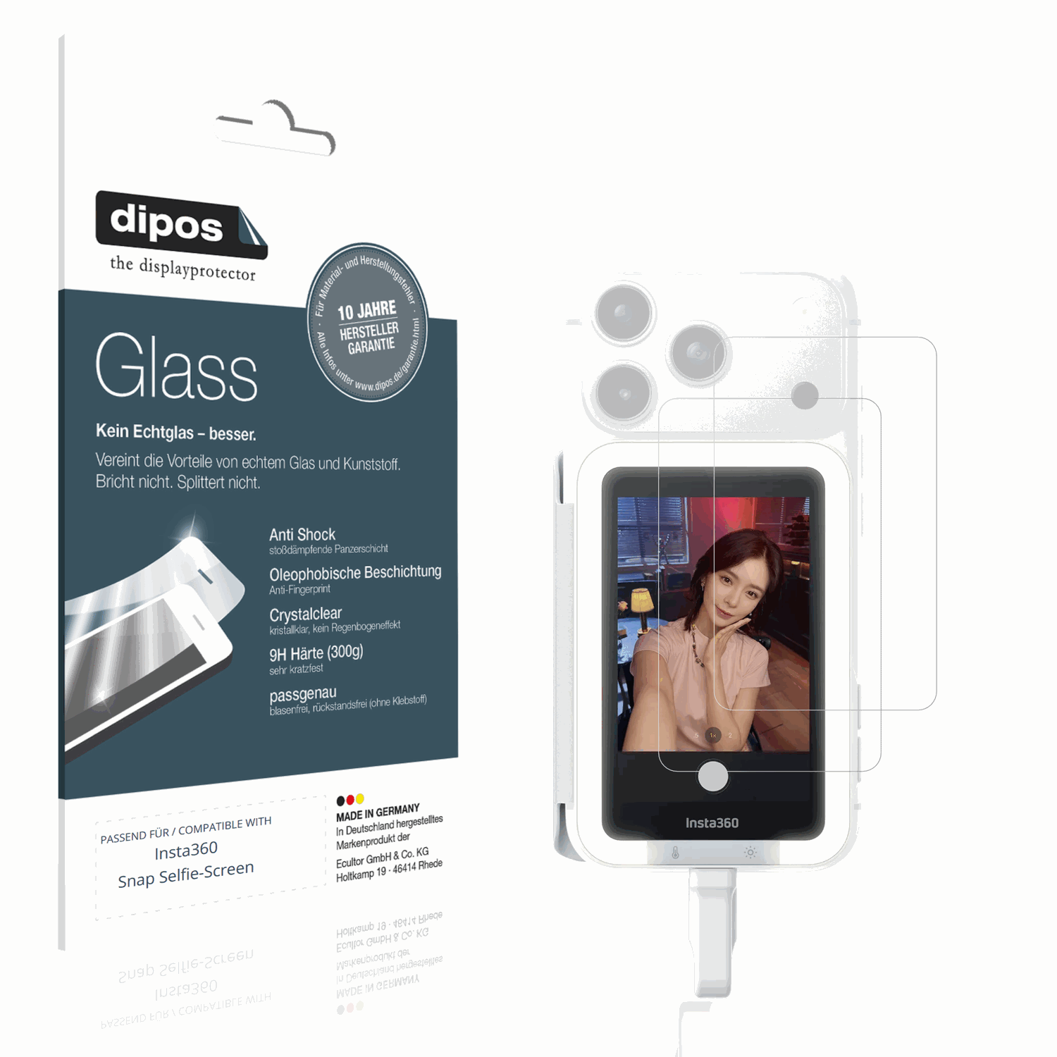 Klare Displayschutzfolie von dipos passend für Insta360 Snap Selfie-Screen, 9H kratzfest und blasenfrei montiert