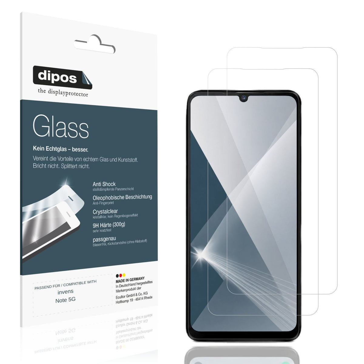 Klare Displayschutzfolie von dipos passend für invens Note 5G, 9H kratzfest und blasenfrei montiert