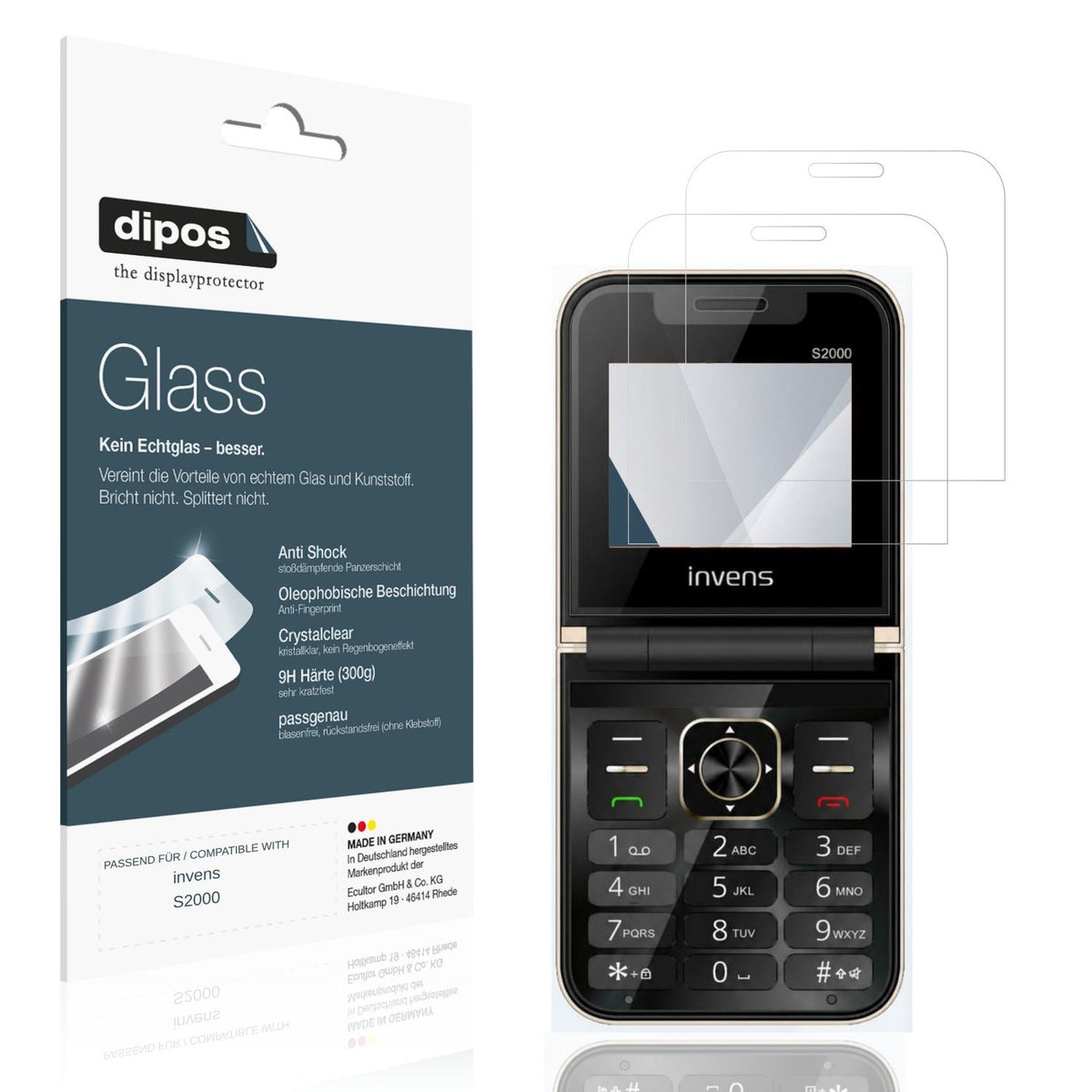 Klare Displayschutzfolie von dipos passend für invens S2000, 9H kratzfest und blasenfrei montiert