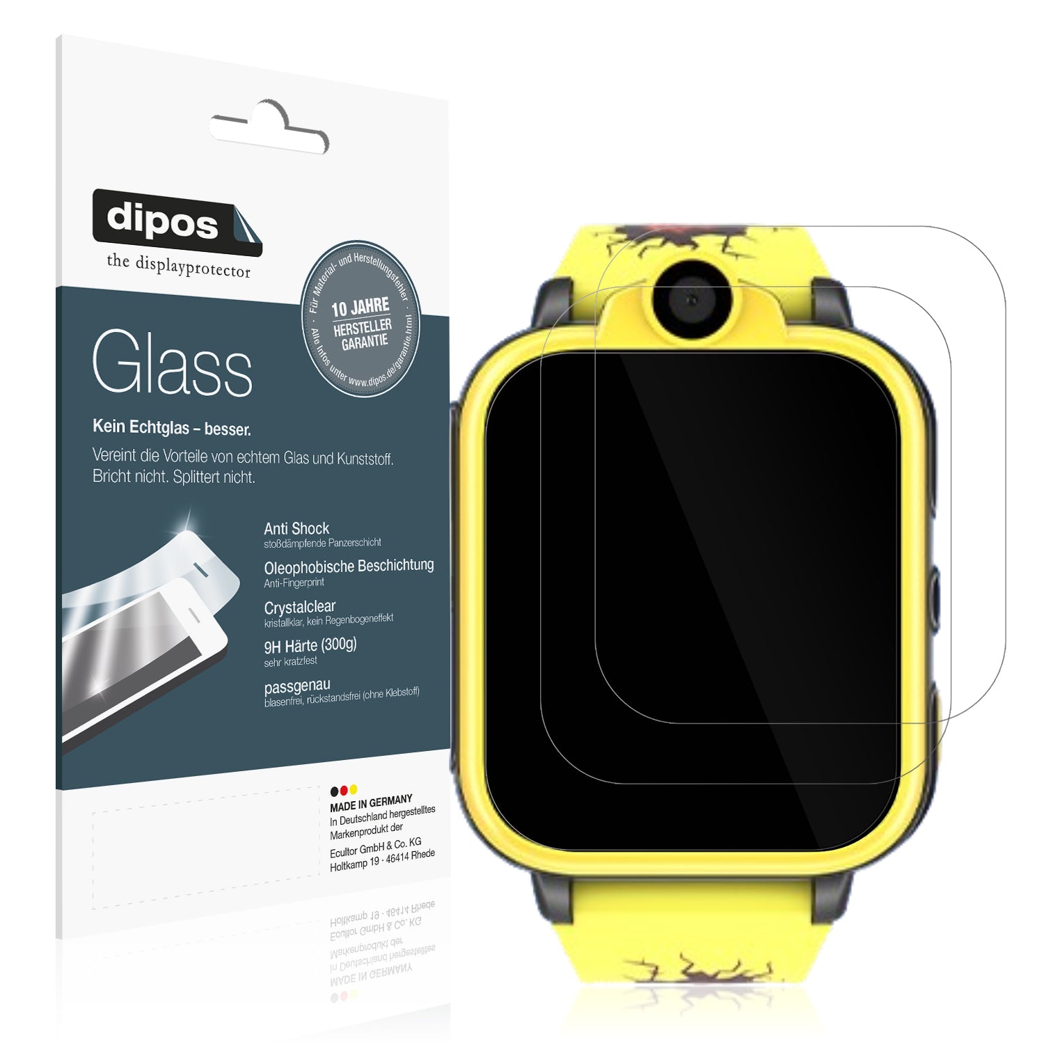Klare Displayschutzfolie von dipos passend für Iowodo XT23-BK Smartwatch Kinder, 9H kratzfest und blasenfrei montiert