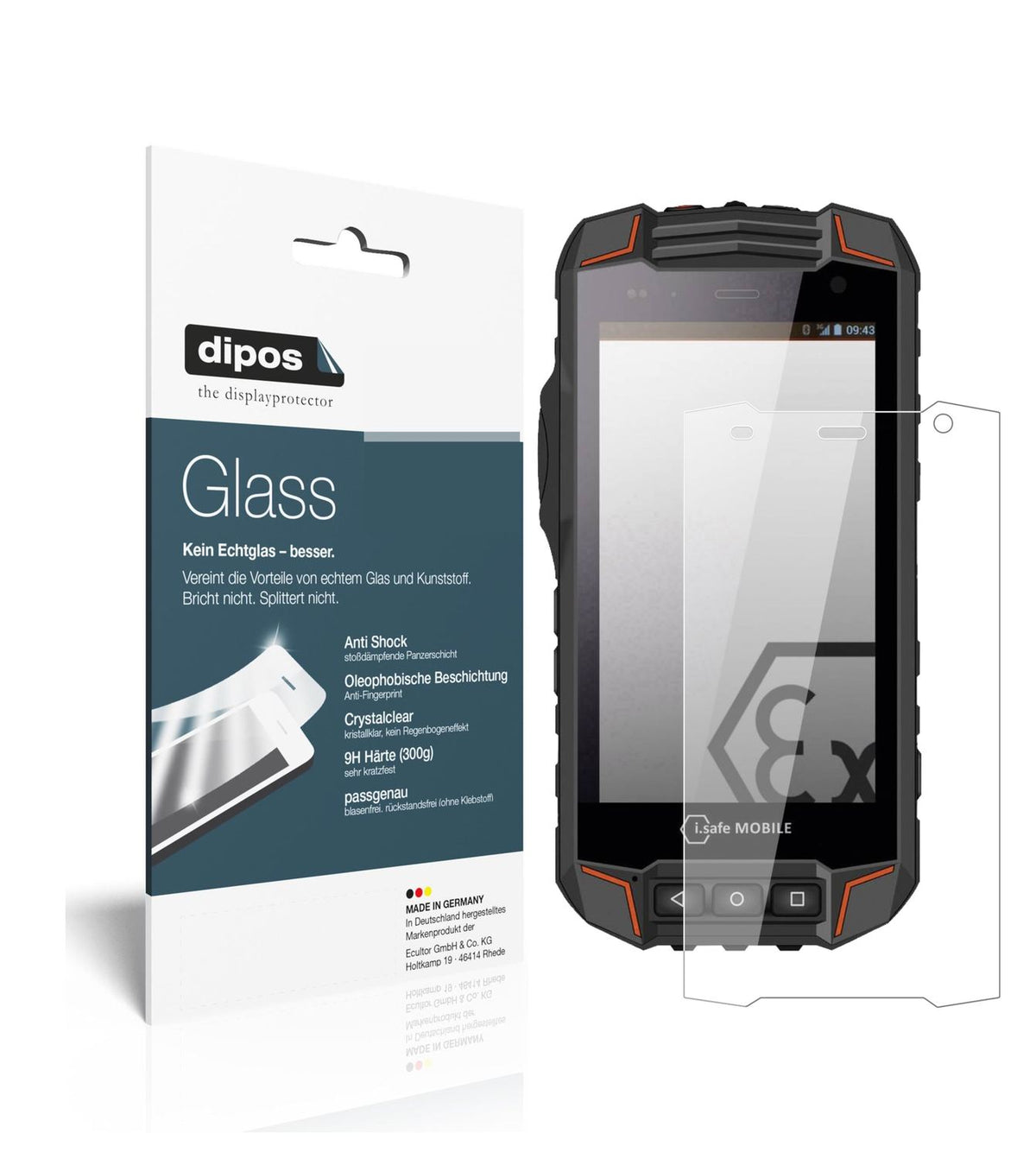 Klare Displayschutzfolie von dipos passend für i.safe MOBILE IS520.1, 9H kratzfest und blasenfrei montiert