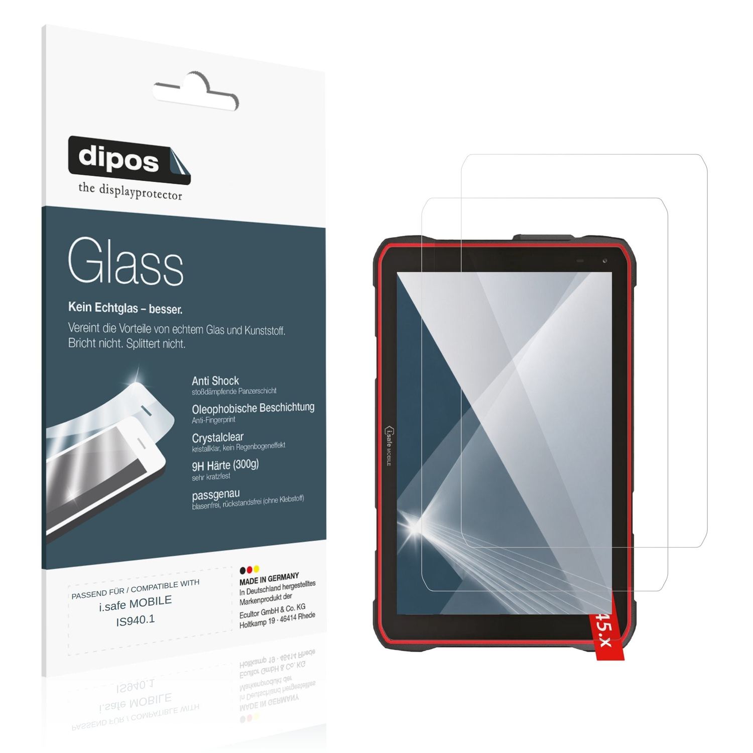 Klare Displayschutzfolie von dipos passend für i.safe MOBILE IS940.1, 9H kratzfest und blasenfrei montiert