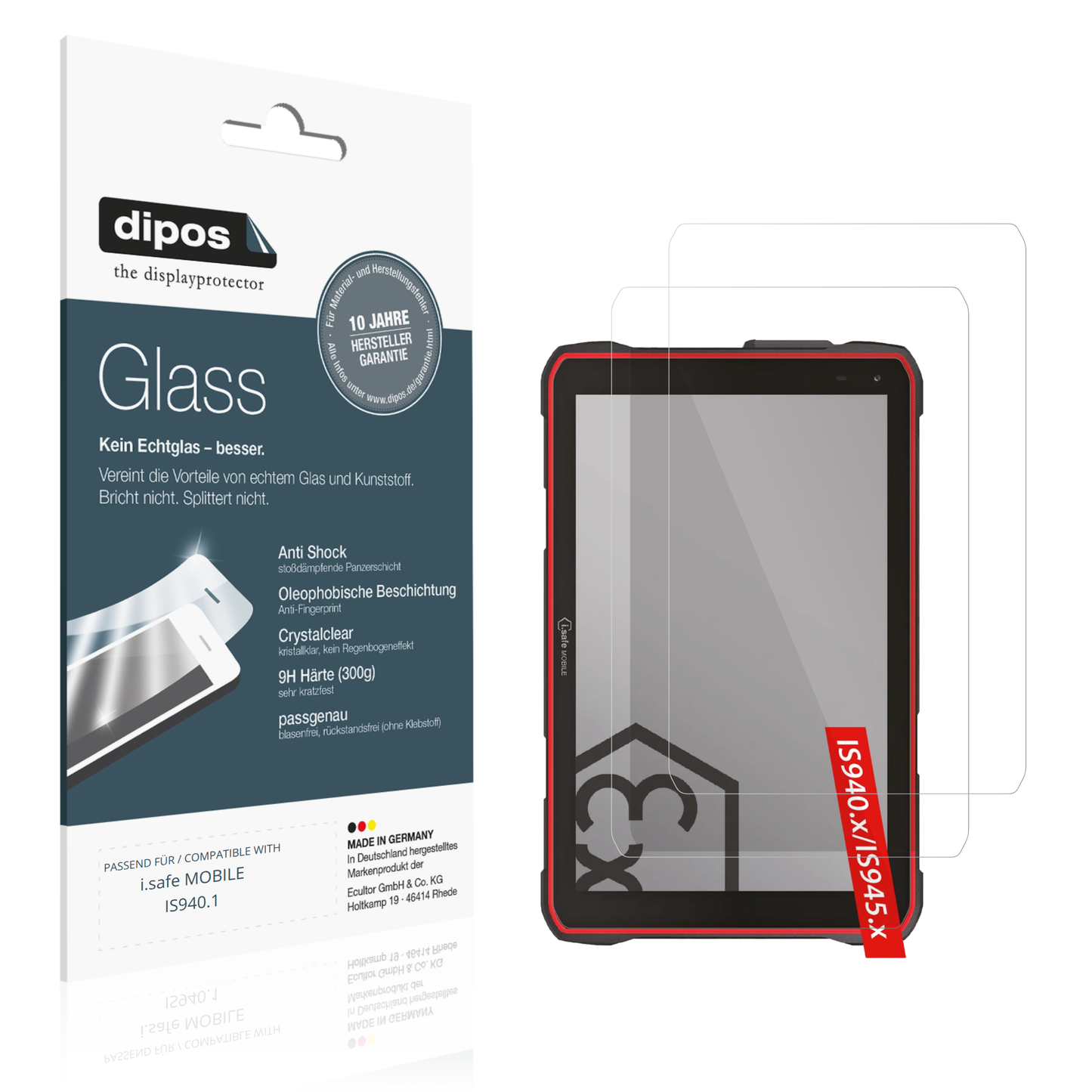 Klare Displayschutzfolie von dipos passend für i.safe MOBILE IS940.1, 9H kratzfest und blasenfrei montiert