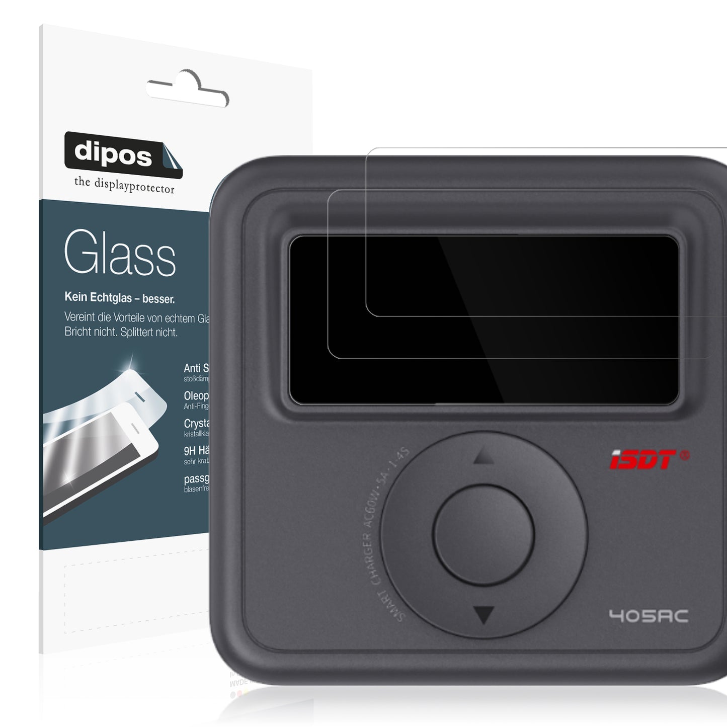 Klare Displayschutzfolie von dipos passend für ISDT 405AC, 9H kratzfest und blasenfrei montiert