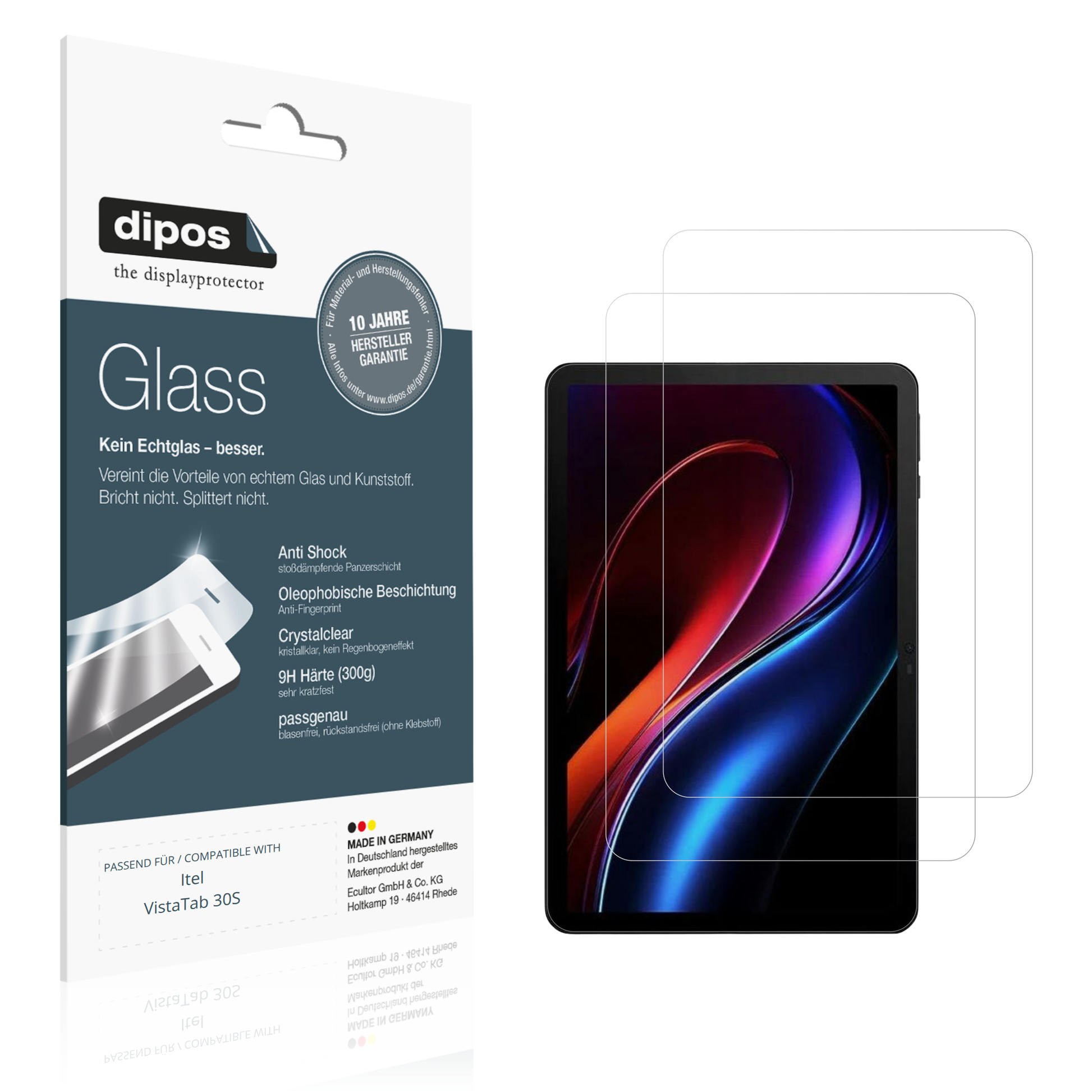 Klare Displayschutzfolie von dipos passend für Itel VistaTab 30S, 9H kratzfest und blasenfrei montiert